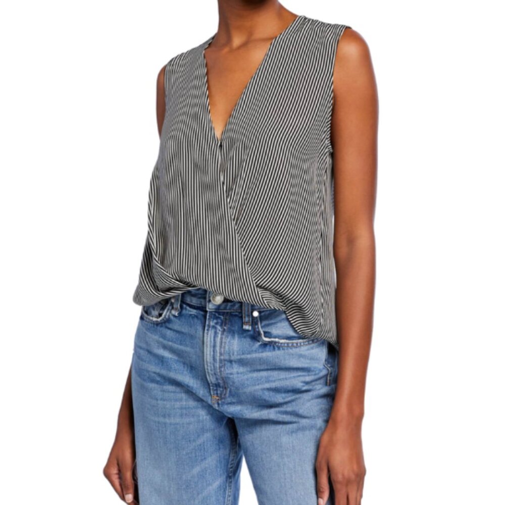 Rag & Bone Victor Silk Striped Sleeveless Blouse XS Black/White